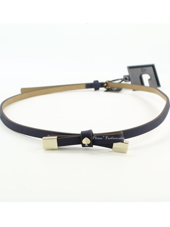 NEW Kate Spade 8mm Goldtone Tips Logo Spade Skinny Bow Belt, Blazer Blue main image 5